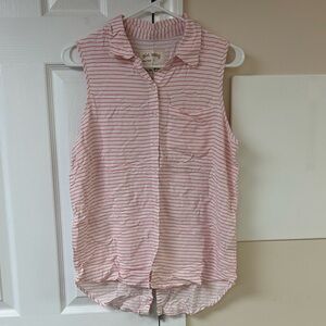 Girl Krazy Striped Sleeveless Boyfriend Fit Button Up Shirt
